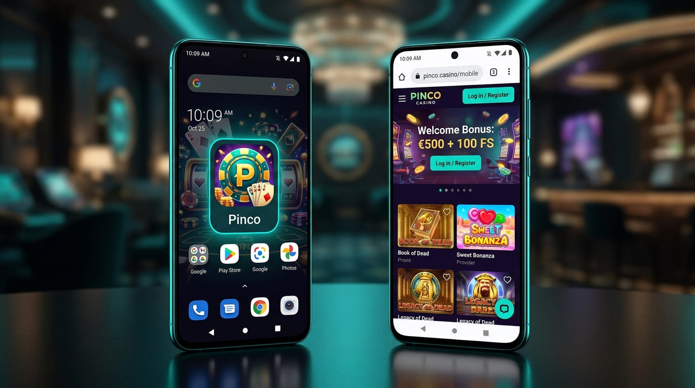 Android APK Pinco рядом с браузерной версией на смартфоне