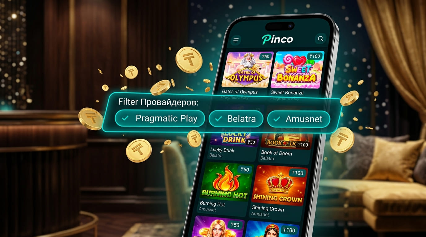 Лента видеослотов Pinco с фильтром провайдеров в тенге